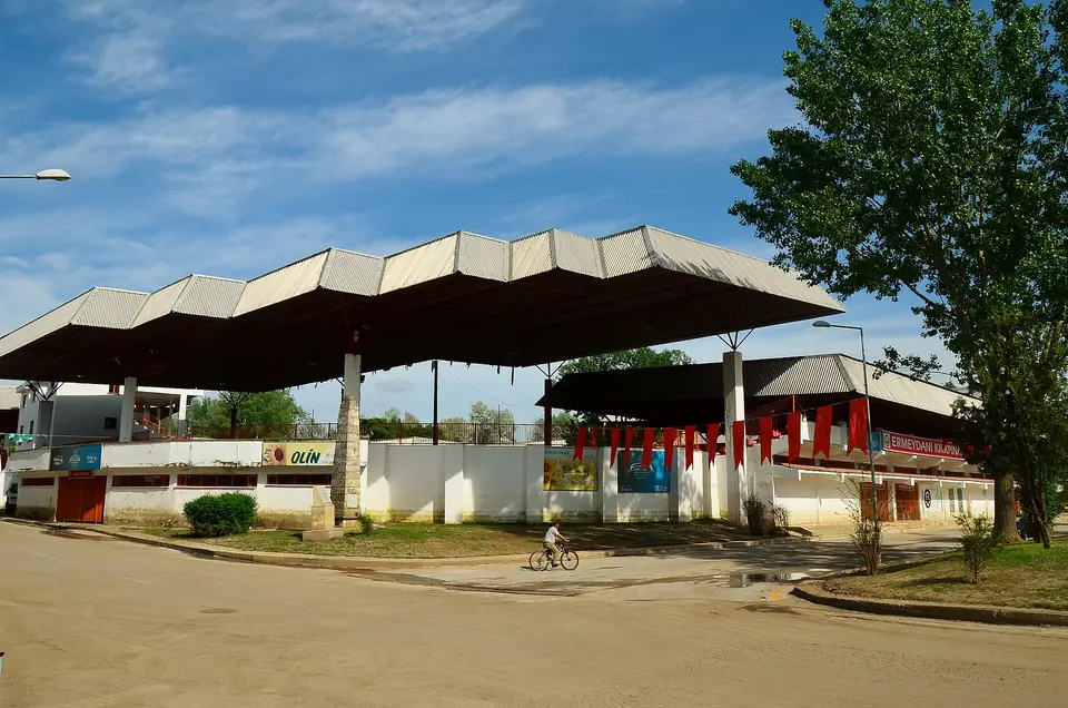 Edirne'deki Kırkpınar yağlı güreş alanının üstü kapalı tribünleri ve çevresindeki ağaçlar