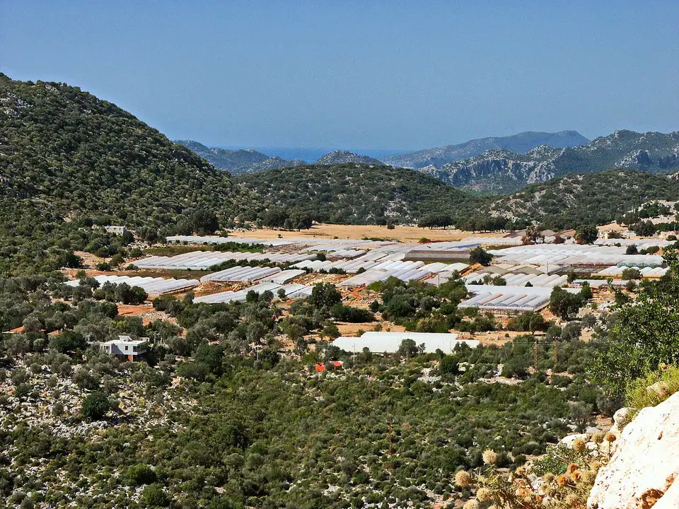 Yavu dağlık bölgesinde vadi tabanına yayılmış plastik seralar